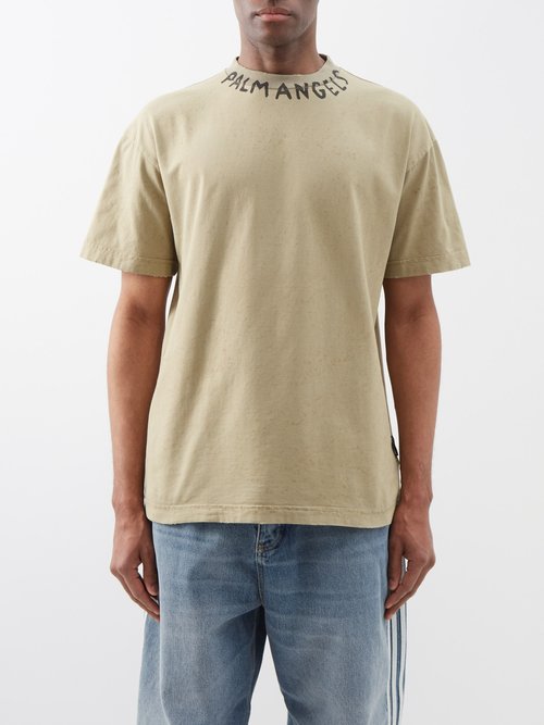 Palm Angels - Logo-print Cotton-jersey T-shirt - Mens - Beige