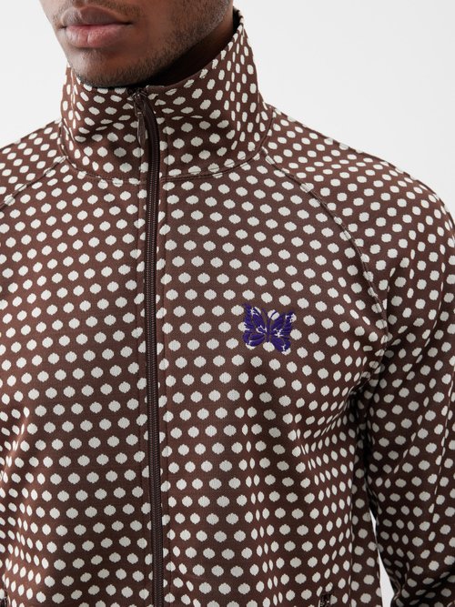 Needles Polka Dot-jacquard Jersey Track Jacket In Brown White