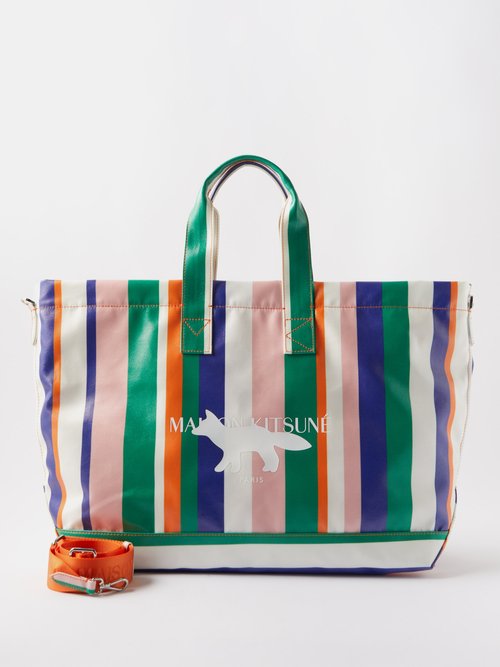 Maison Kitsuné - Logo-print Striped Cotton Tote Bag - Mens - Multi