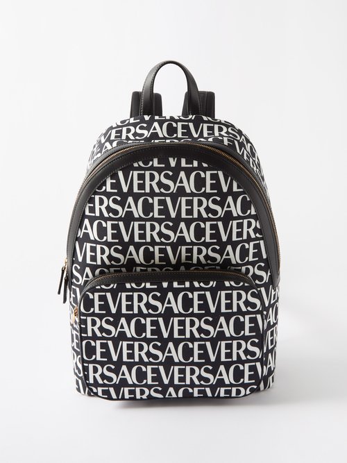 Versace - Logo-print Coated-canvas Backpack - Mens - Black White
