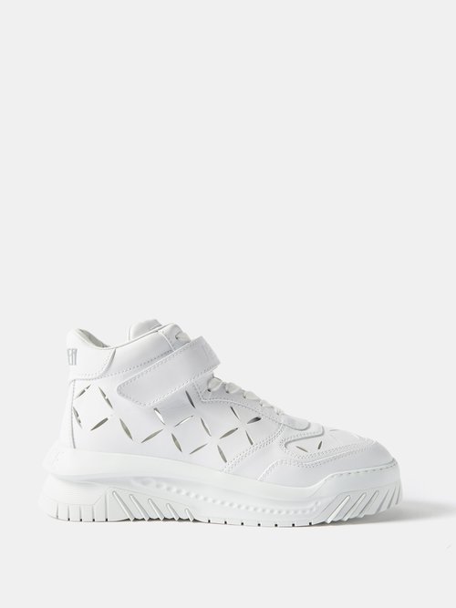 Versace - Cutout Leather High-top Trainers - Mens - White