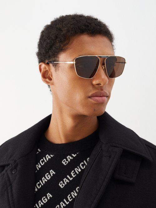 Balenciaga Metal Pilot Sunglasses With Logo in Black
