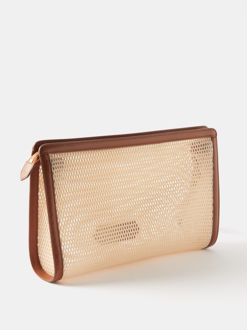 Leather-Trimmed Mesh Pouch