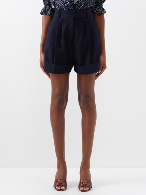 Alexandre Vauthier - Pleated Cotton-blend Tweed Shorts - Womens - Blue