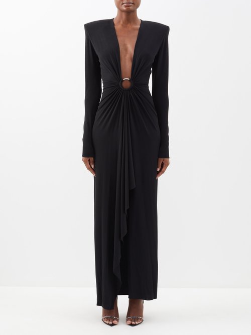 Alexandre Vauthier - Crystal-ring Plunge-neck Jersey Gown - Womens - Black