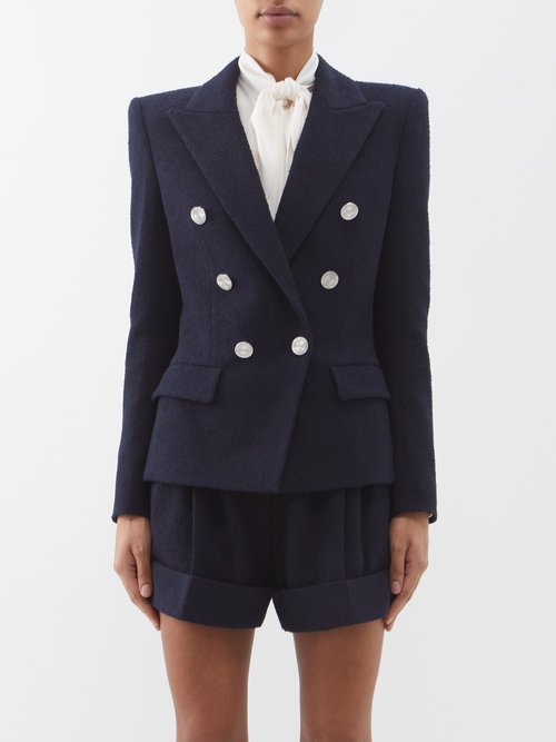 Alexandre Vauthier - Double-breasted Cotton-blend Tweed Suit Jacket - Womens - Navy