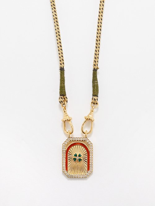 Marie Lichtenberg Clover Mini Diamond & 18kt Gold Scapular Necklace
