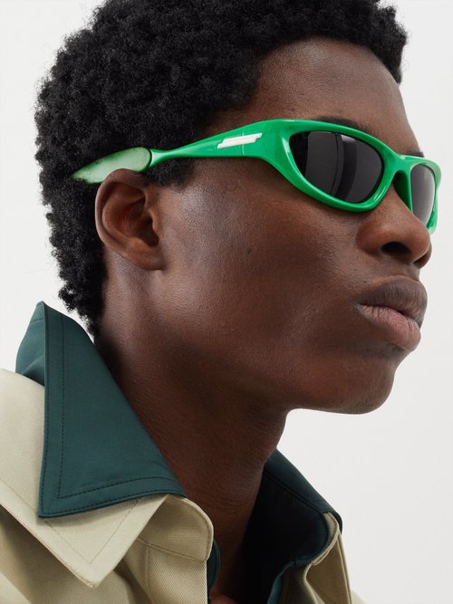 Bottega Veneta Eyewear - D-Frame Wraparound Acetate Sunglasses - Mens - Dark Green