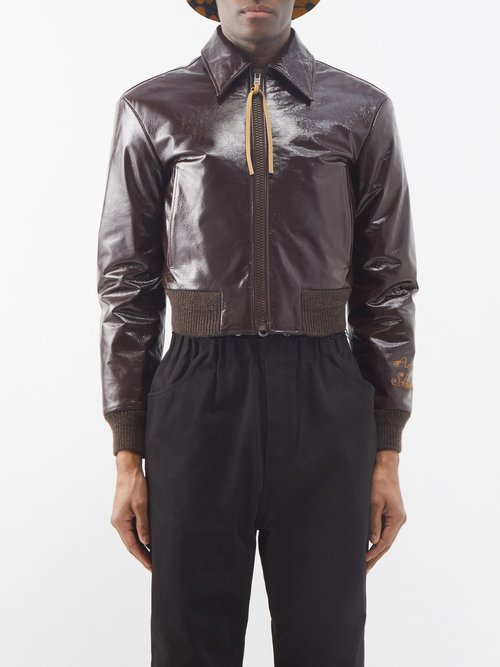 Acne Studios - Lowie Antique-leather Cropped Bomber Jacket - Mens - Brown