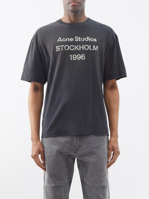 Acne Studios - Exford Logo-print Distressed Cotton-blend T-shirt - Mens - Black