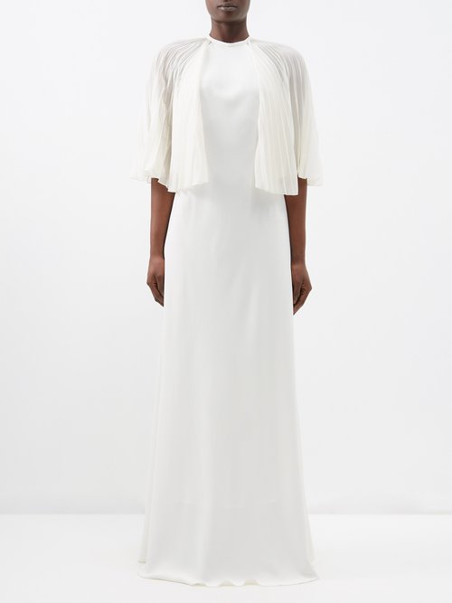 Zeus + Dione Aeropi Pleated-sleeves Crepe Maxi Dress In Ivory
