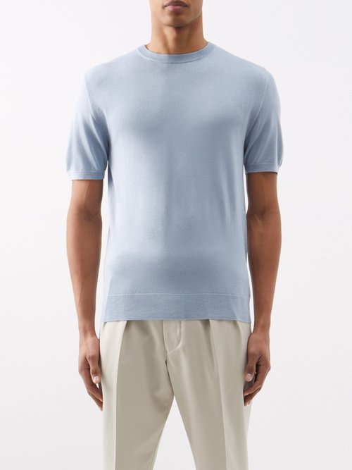 Arch4 Mr Charles Silk-blend Short-sleeved Sweater In Blue