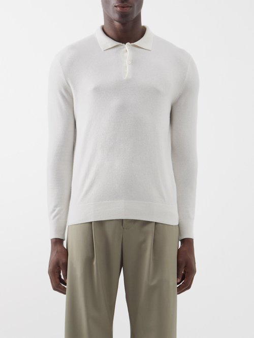 Arch4 Swansea Cashmere Long-sleeved Polo Shirt In White