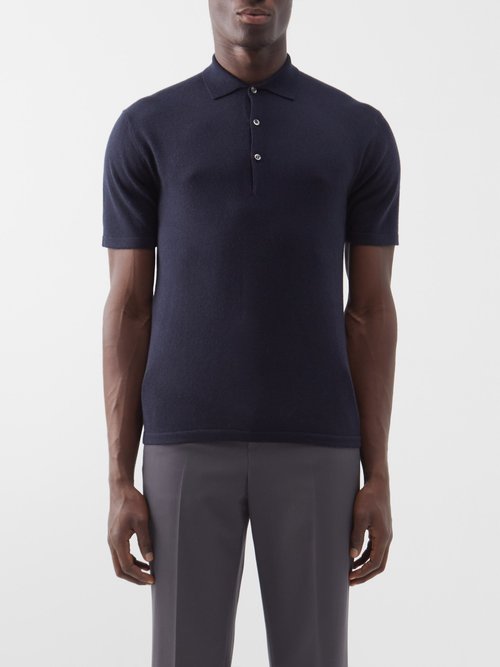 Arch4 Mr Rochester Knitted-cashmere Polo Shirt In Navy