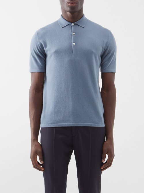 Arch4 Mr Rochester Knitted-cashmere Polo Shirt In Blue