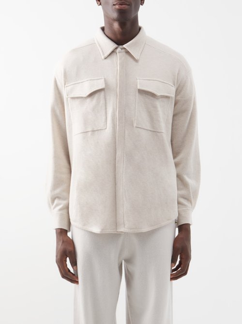 Arch4 London Flap-pocket Cashmere Overshirt In Cream