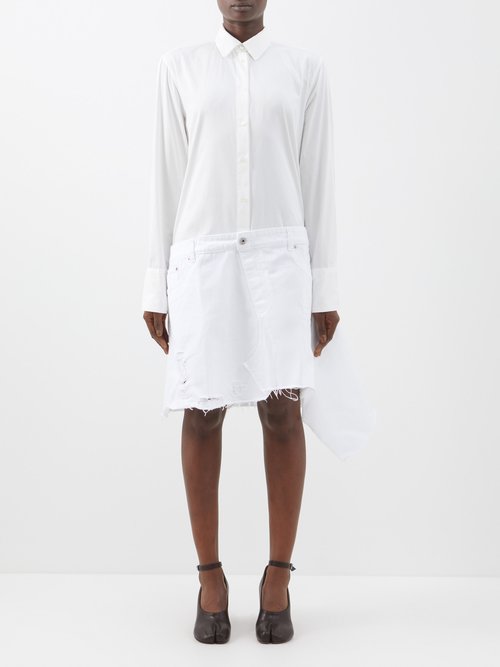JW Anderson - Raw-edge Cotton-poplin And Denim Shirt Dress - Womens - White