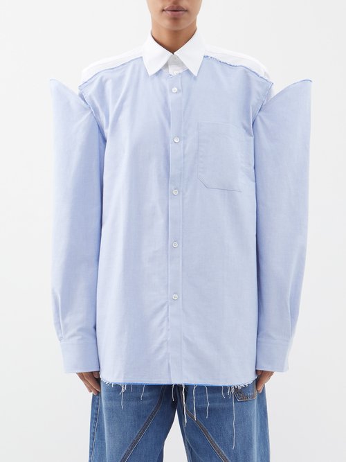 JW Anderson - Double Layered Raw-cut Cotton Shirt - Womens - Blue White
