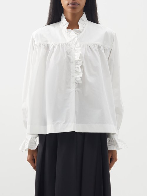 Cawley Studio Sophie Ruffle-trim Cotton-poplin Shirt