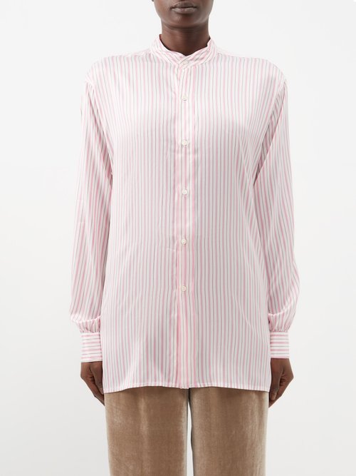 Le Kasha Henryl Stand-collar Striped Silk Shirt