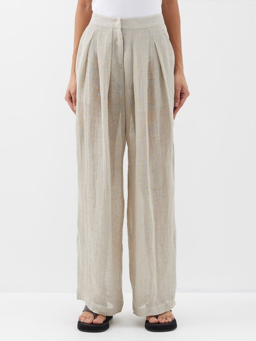 Le Kasha Callani Pleated Organic-linen Trousers