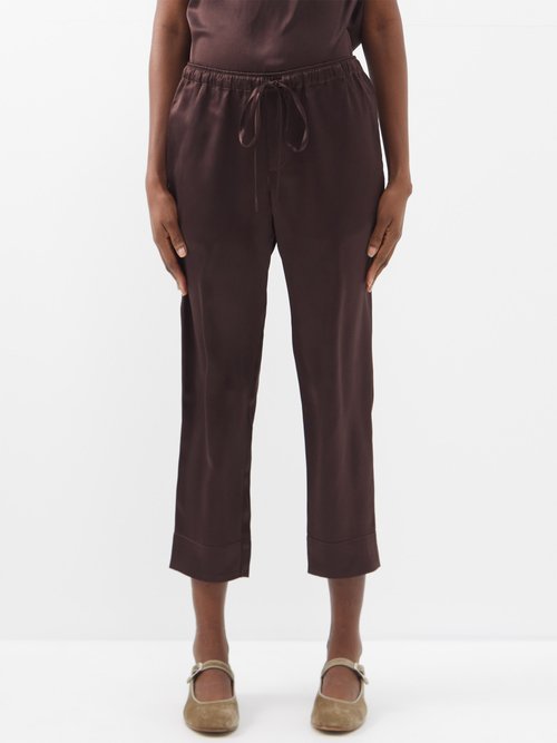 Asceno - Melbourne Silk Straight-leg Trousers - Womens - Dark Brown