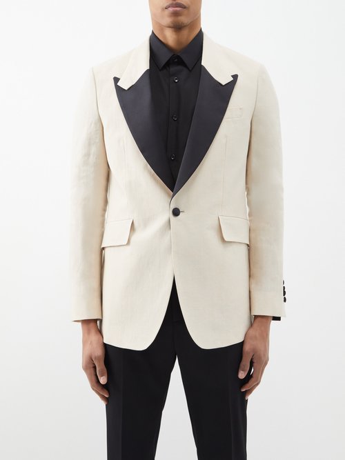 Paul Smith - Satin-lapelled Linen Evening Jacket - Mens - Cream Black