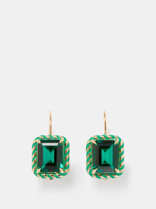 Alison Lou Streamer Emerald & 14kt Gold Drop Earrings