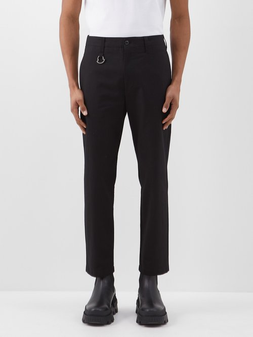 Moncler Logo-carabiner Cotton-gabardine Trousers In Black