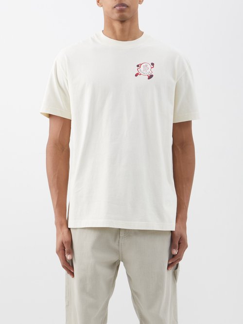 Moncler Logo-print Cotton-jersey T-shirt In Cream Multi