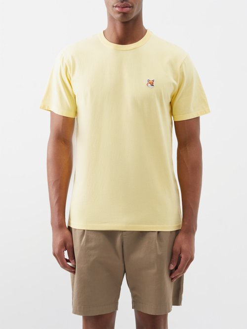 Maison Kitsuné - Fox Head-patch Cotton-jersey T-shirt - Mens - Yellow