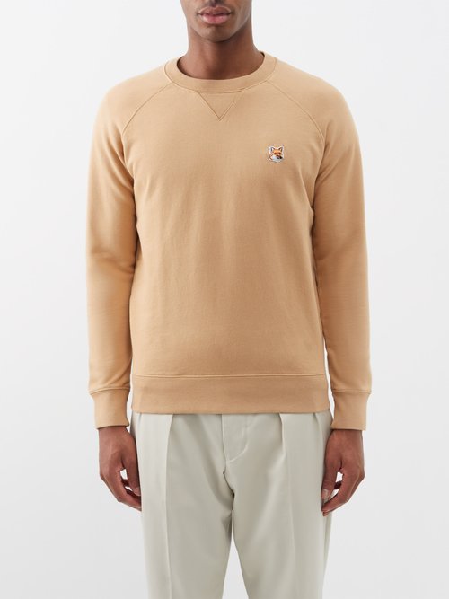 Maison Kitsuné - Fox Head-patch Cotton-jersey Sweatshirt - Mens - Beige