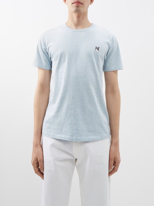 Maison Kitsuné - Fox Head-patch Cotton-jersey T-shirt - Mens - Light Blue