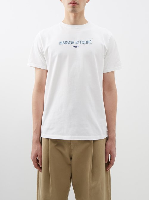 Maison Kitsuné - Logo-embroidered Cotton-jersey T-shirt - Mens - White