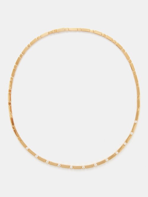 Azlee - Bar Tennis Diamond & 18kt Gold Necklace - Womens - Gold Multi
