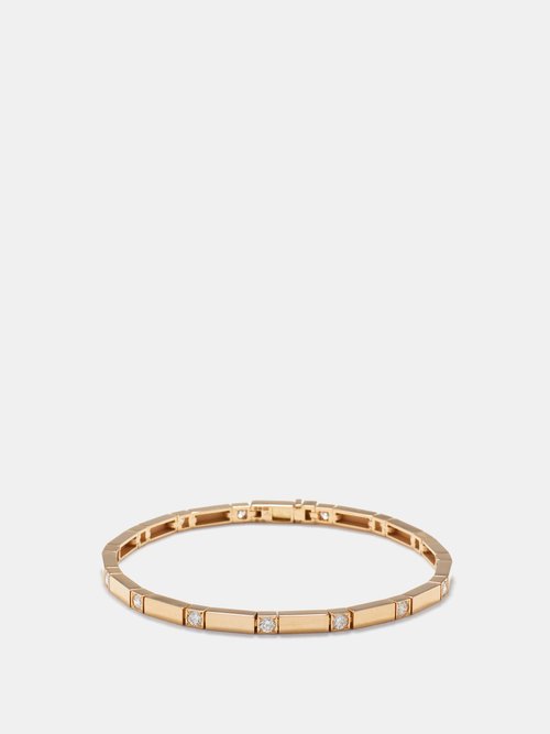 Azlee - Bar Diamond & 18kt Gold Tennis Bracelet - Womens - Gold Multi