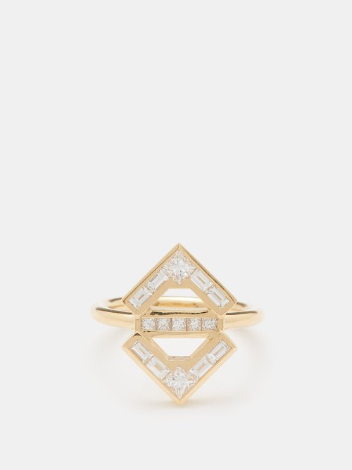 Azlee - Glow Diamond & 18kt Gold Ring - Womens - Gold Multi