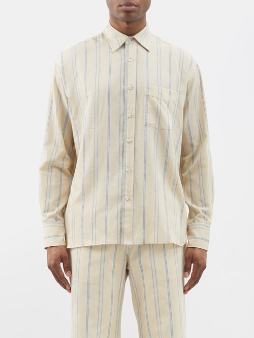 commas - striped organic-cotton shirt mens beige multi