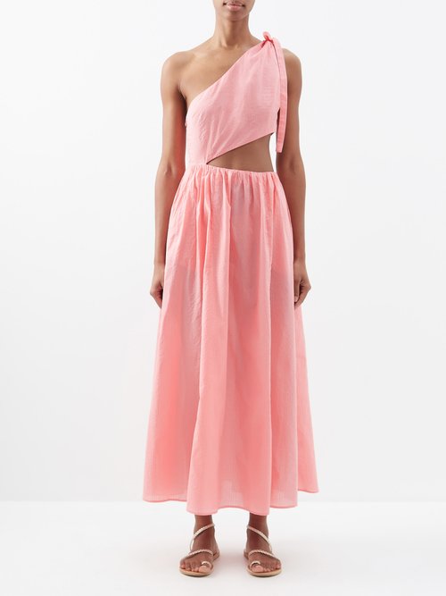 Marysia Alberobello One-shoulder Cutout Cotton Midi Dress In Pink Sands