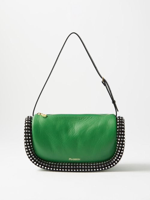 Jw Anderson Bumper Crystal-embellished Leather Shoulder Bag In Green Multi
