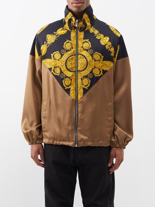 Versace - Baroque-print Satin Jacket - Mens - Black Brown Multi