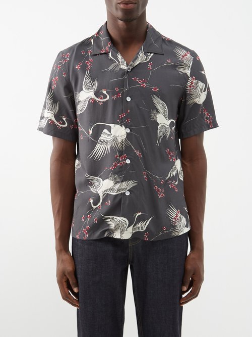 Rag & Bone - Avery Stork-print Short-sleeve Cotton-twill Shirt - Mens - Black Multi