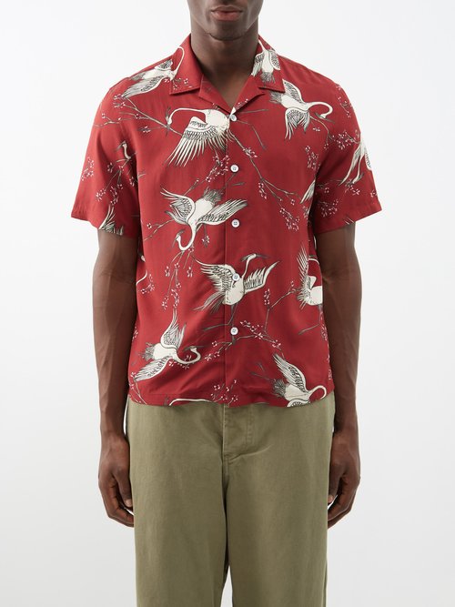 Rag & Bone - Avery Stork-print Short-sleeve Cotton-twill Shirt - Mens - Red Multi