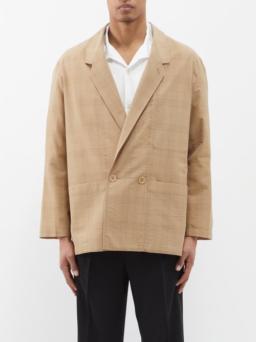 Lemaire - Double-breasted Checked Wool Suit Jacket - Mens - Brown