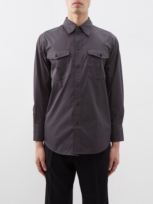 Lemaire - Flap-pocket Cotton Shirt - Mens - Dark Grey