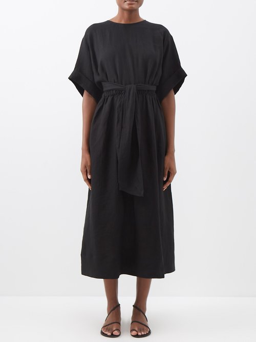 Three Graces London - Elena Linen Midi Dress - Womens - Black