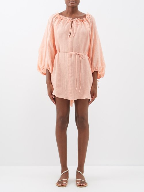Three Graces London - Sorrell Linen-blend Off-the-shoulder Mini Dress - Womens - Coral