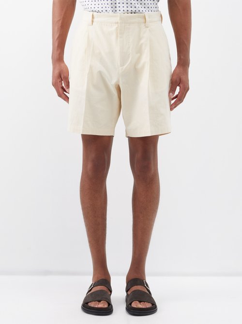 Orlebar Brown - Aston Pleated Cotton Shorts - Mens - Beige