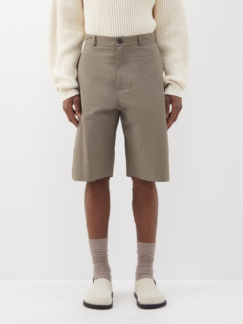 Studio Nicholson - Peak Flat-front Cotton-blend Shorts - Mens - Khaki