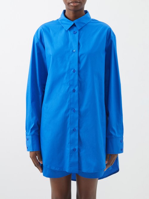 Albus Lumen Longline Cotton-poplin Shirt In Cobalt Blue